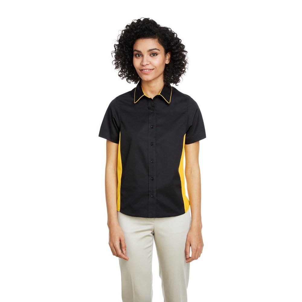 Ladies' Flash IL Colorblock Short Sleeve Shirt | BLACK/ SNRY YLLW